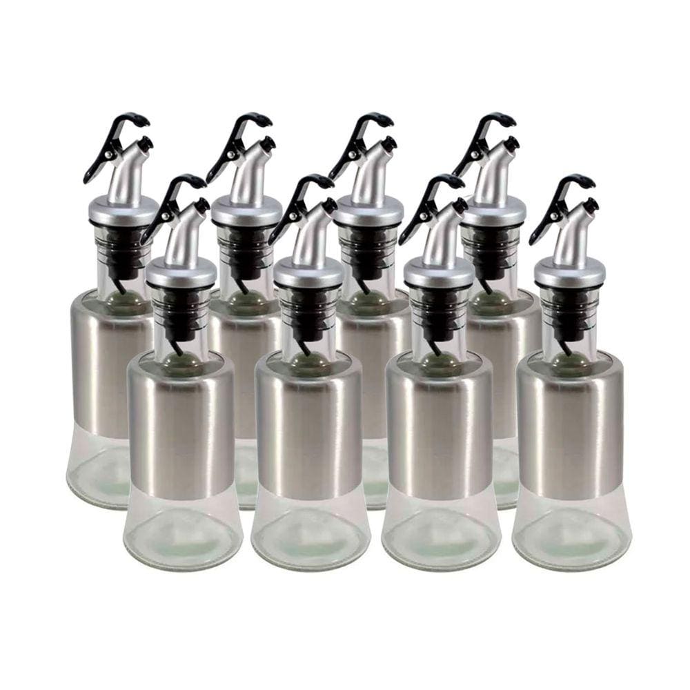 Kit 8 Azeiteiro Vinagreiro Recipiente em Vidro e Inox com Bico Dosador