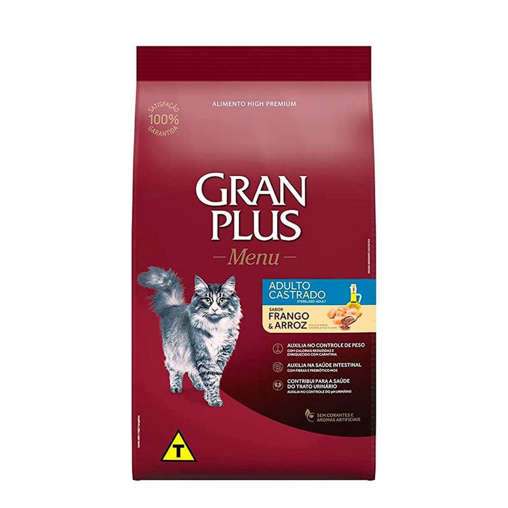 Ração Gran Plus Gatos Adultos Castrados Frango e Arroz 3kg