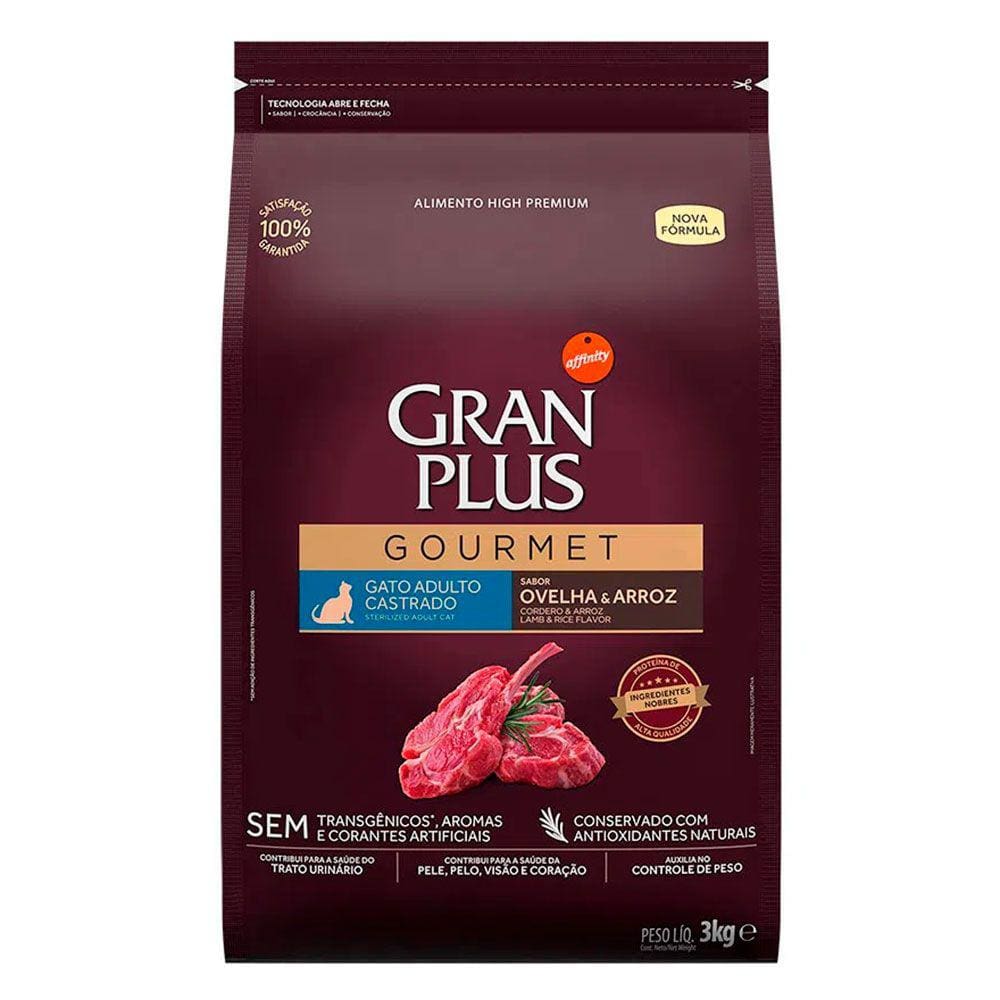 Ração Gran Plus Gourmet Gatos Adultos Castrados Ovelha e Arroz 3kg