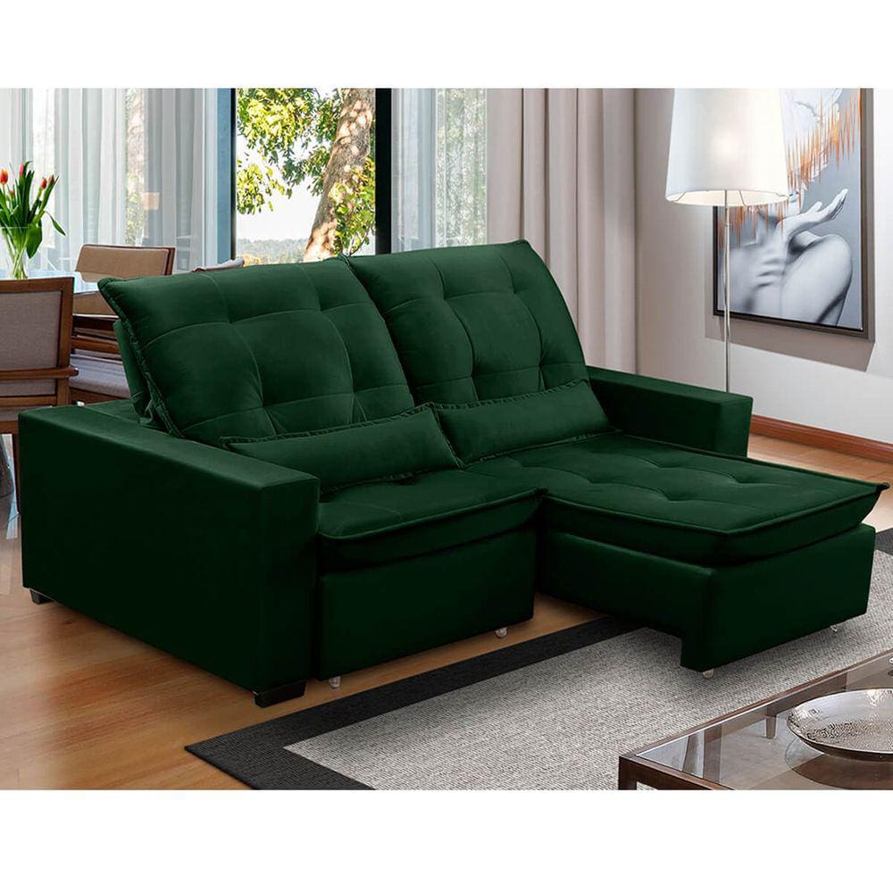 Sofa Retratil Reclinavel 2 Lugares 1,80m Atlantis Veludo Verde LansofBR