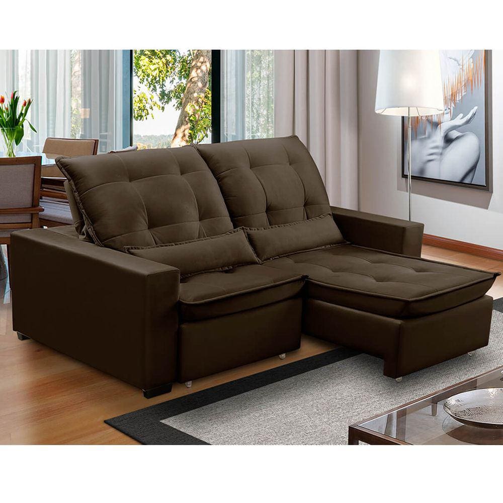 Sofa Retratil Reclinavel 2 Lugares 1,80m Atlantis Veludo Marrom Claro LansofBR