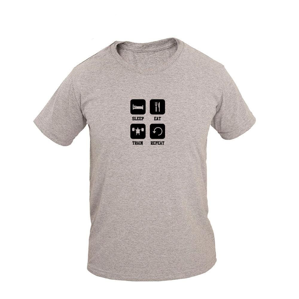 Camiseta Masculina Algodão Manga Curta Sleep Eat Train