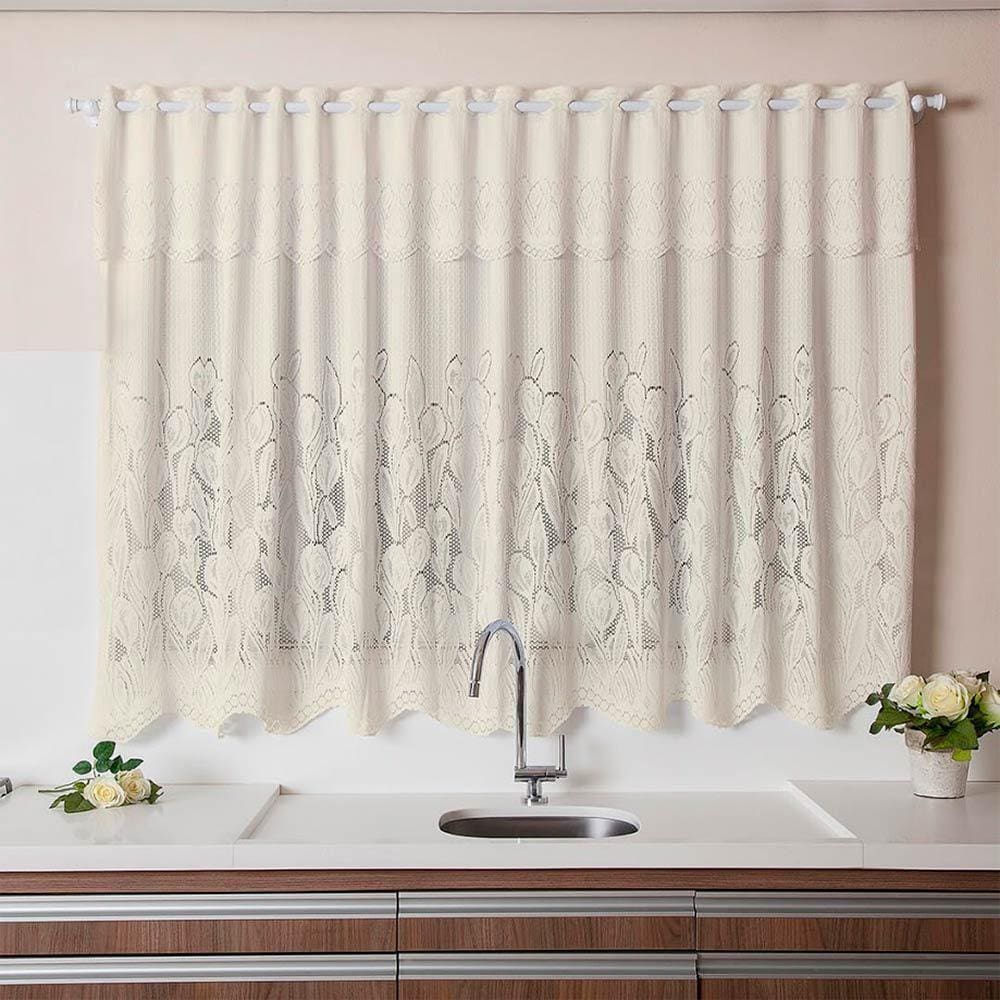 Cortina De Cozinha Renda Tulipinhas Bandô Marfim 280X120Cm