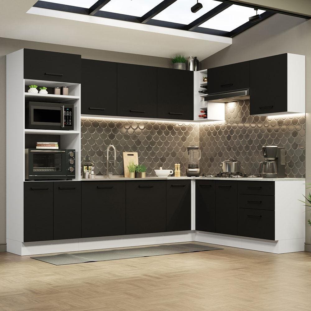 Cozinha Completa 479001 Com Armário E Balcão Branco/Preto