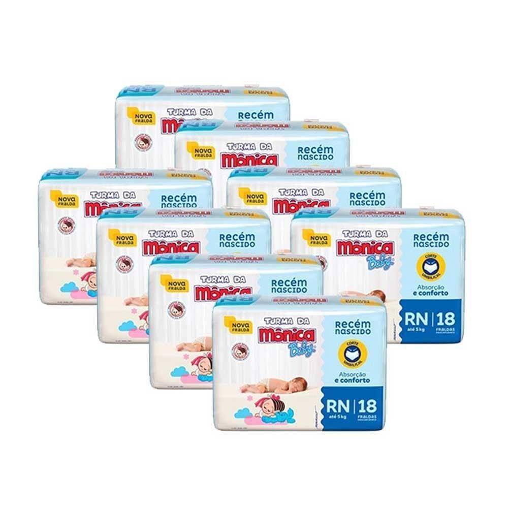 Fralda Turma Da Mônica Jumbinho Tamanho RN 8 Pacotes Com 18