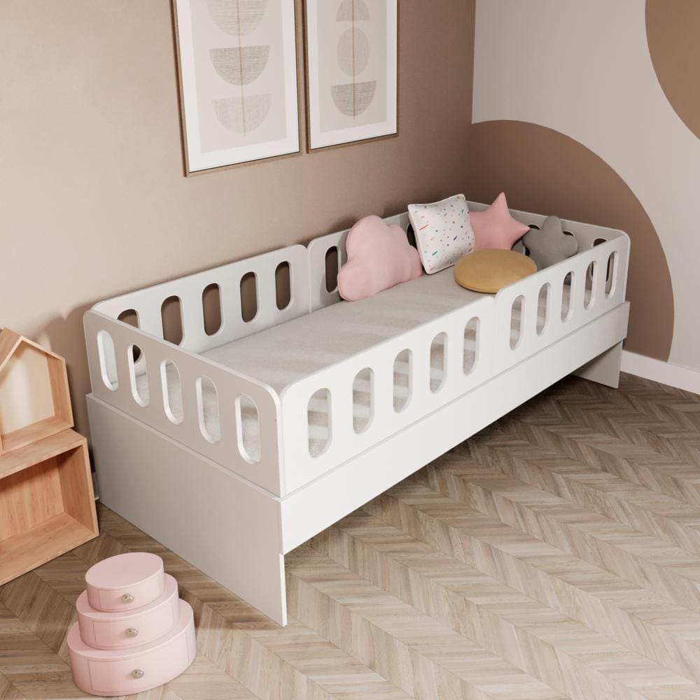 Cama Solteiro Mdf Branco Com 04 Grades E Cabeceira Anatômica Mobilistore