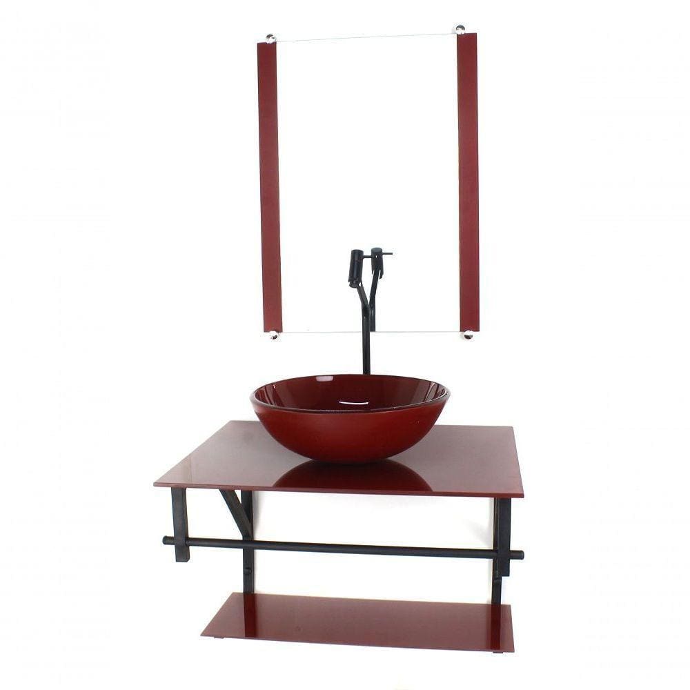 Gabinete De Vidro Para Banheiro 60cm Cuba Com Torneira Preta