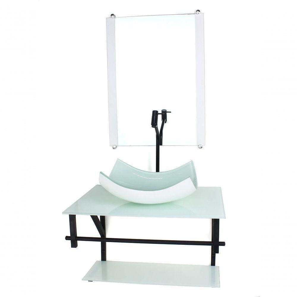Gabinete De Vidro Para Banheiro 60cm Cuba Com Torneira Preta