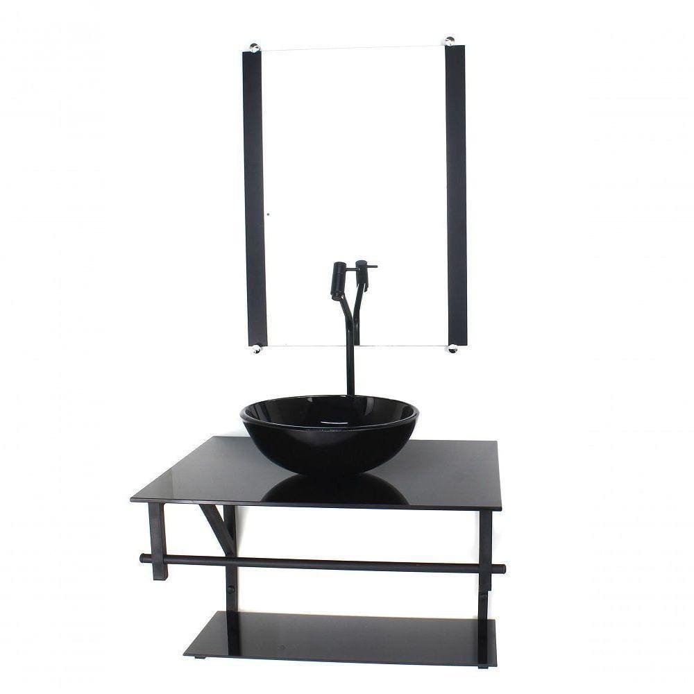 Gabinete De Vidro Para Banheiro 60cm Cuba Redonda Preto Full