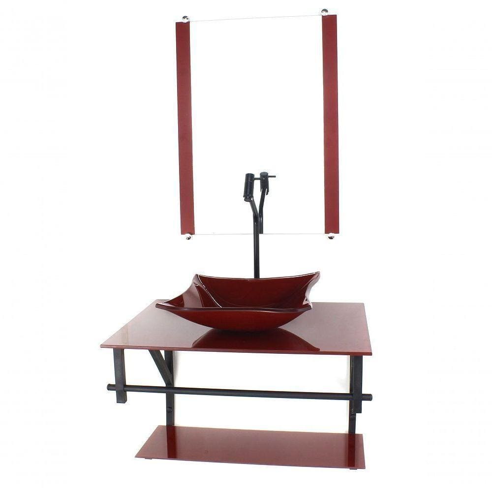 Gabinete De Vidro Para Banheiro 60cm Cuba Quadrada Vermelho