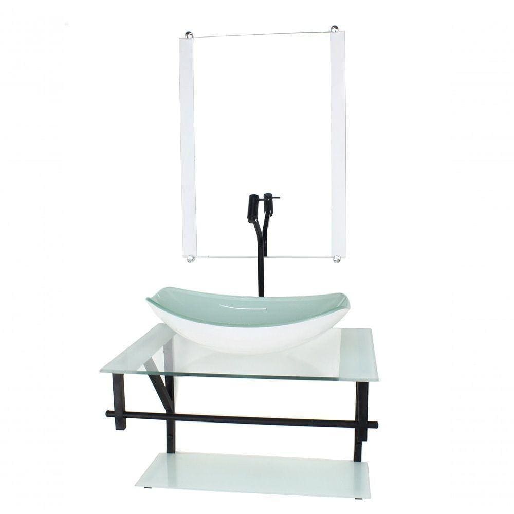 Gabinete De Vidro Para Banheiro 60cm Cuba Oval Branco