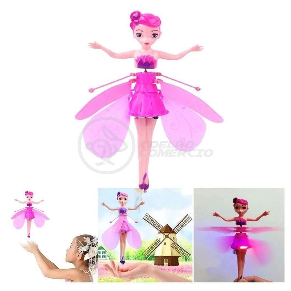 Boneco Princesa Aerocraft Fada Voadora Rosa 19Cm C/ Luz
