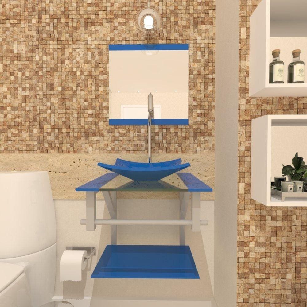 Gabinete de Vidro 40cm Ac com Cuba Quadrada Azul