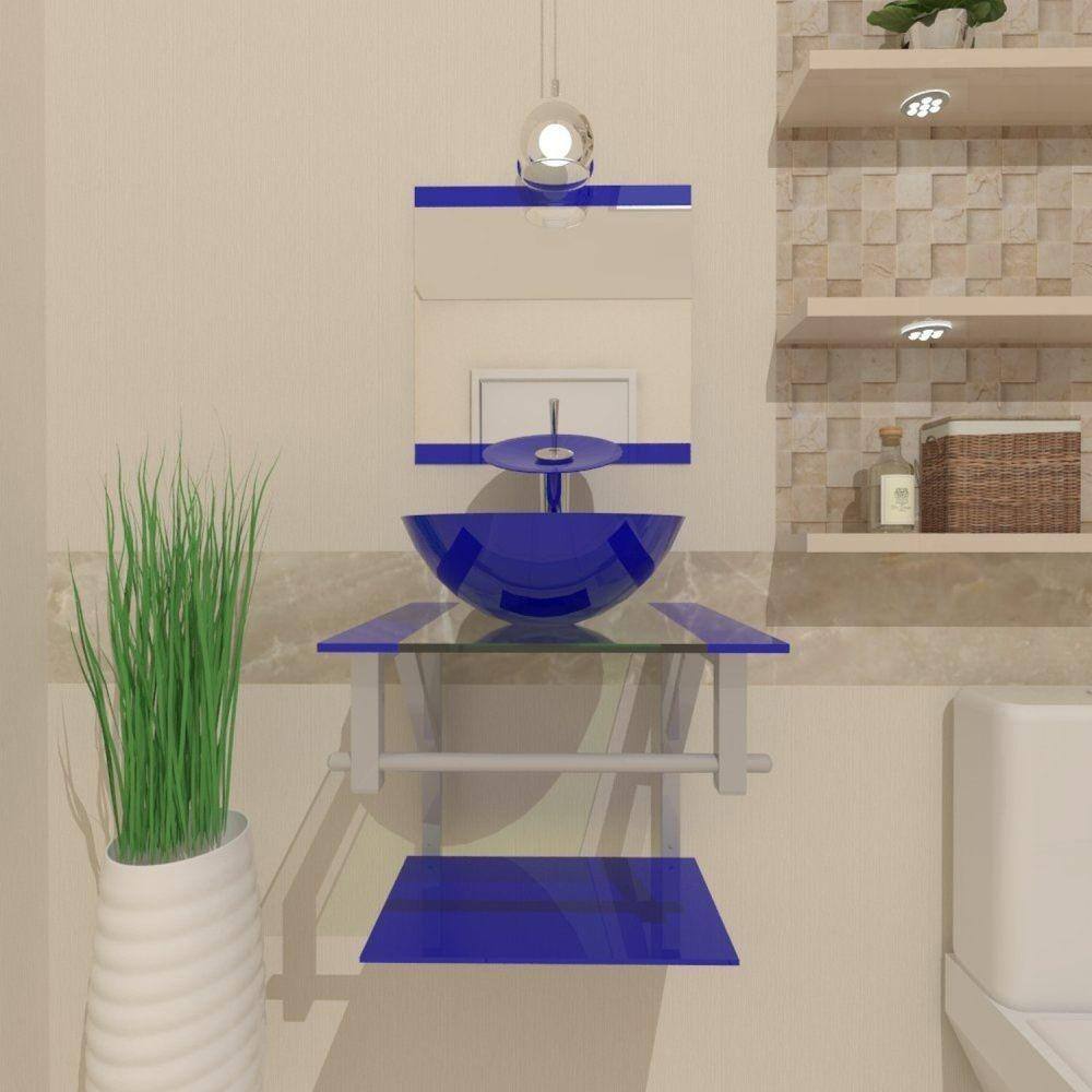 Gabinete de Vidro 40cm Ac com Cuba Redonda Azul Escuro