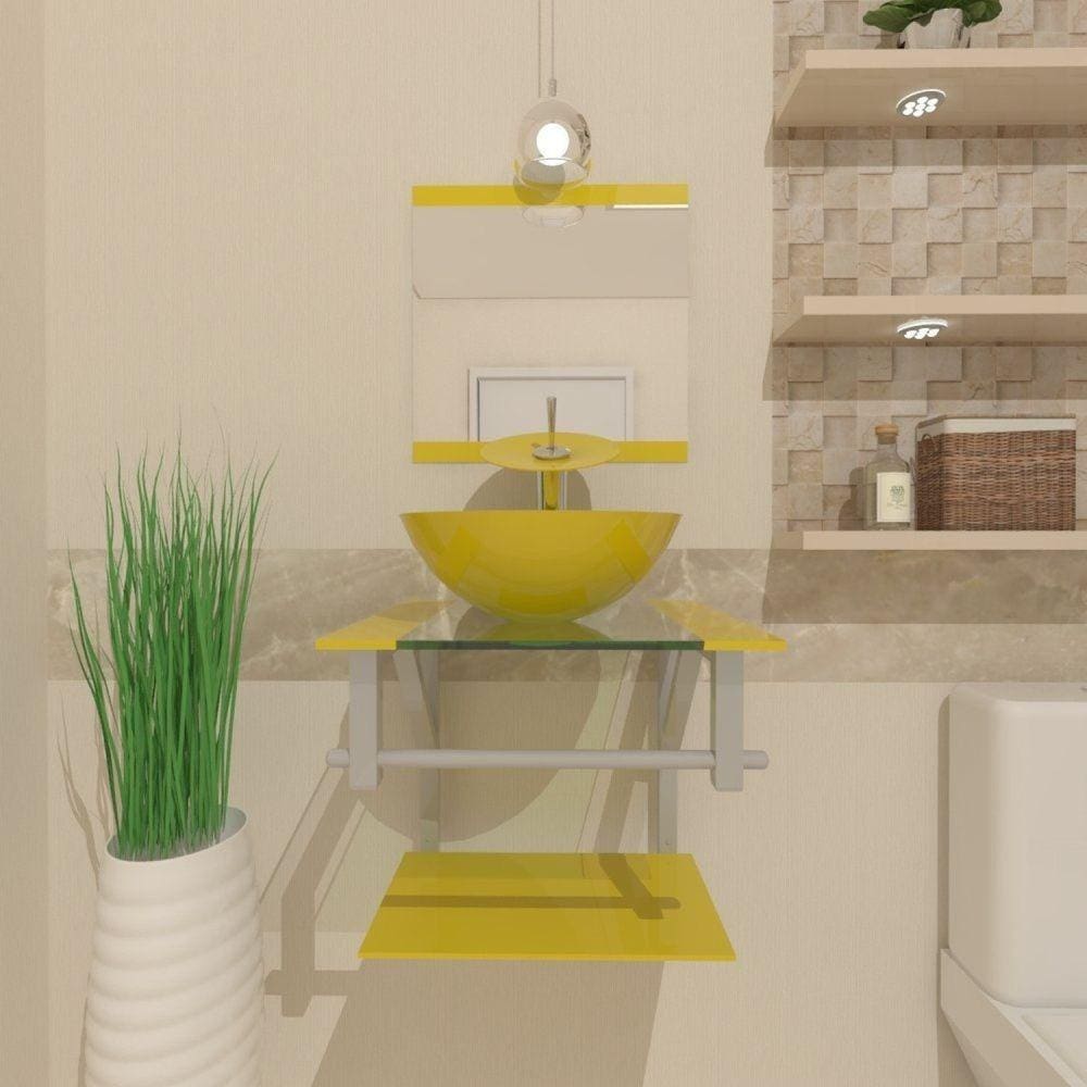 Gabinete de Vidro 40cm Ac com Cuba Redonda Amarelo