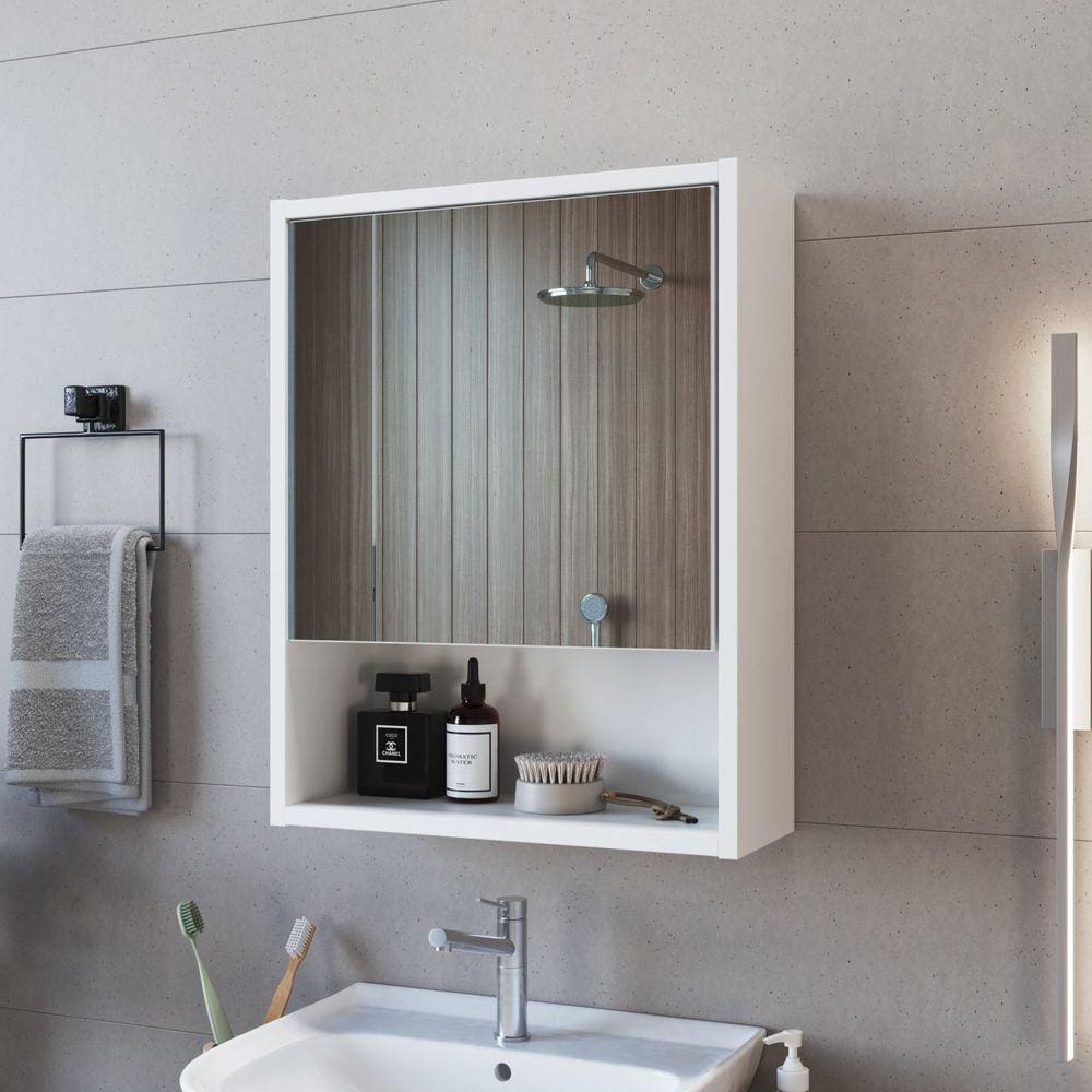Armário para Banheiro com Porta e Espelho Slim Branco
