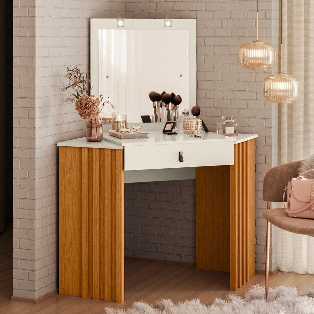 Penteadeira Camarim de Canto Glitter Cinamomo / Off White