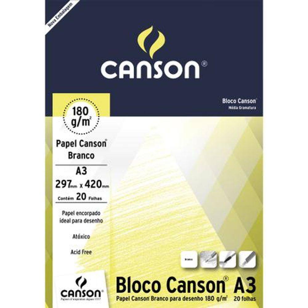 Bloco Canson A3 Branco 20 Folhas Desenho 180g/m²