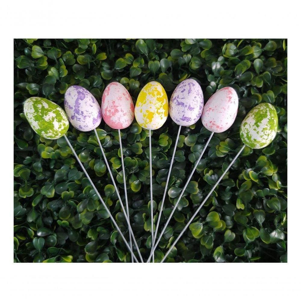 Enfeite Decorativo Ovo De Páscoa Com Haste 24 Unidades