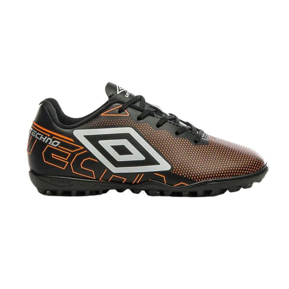 Chuteira Umbro Techno Jr Society Infantil Preto Laranja Branco