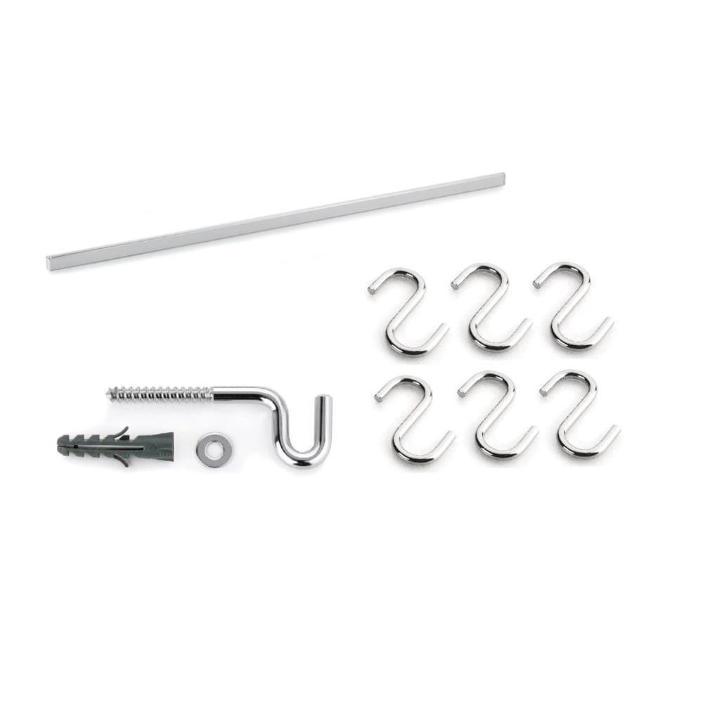 Barra de Cozinha 40cm Reta Cromada com 6 ganchos de Parede