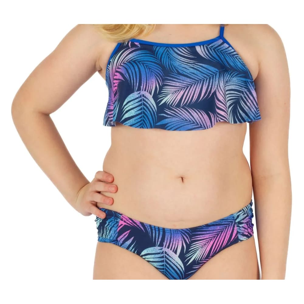 Biquini Infantil Praia Piscina Azul Folhas Soltinho Meninas