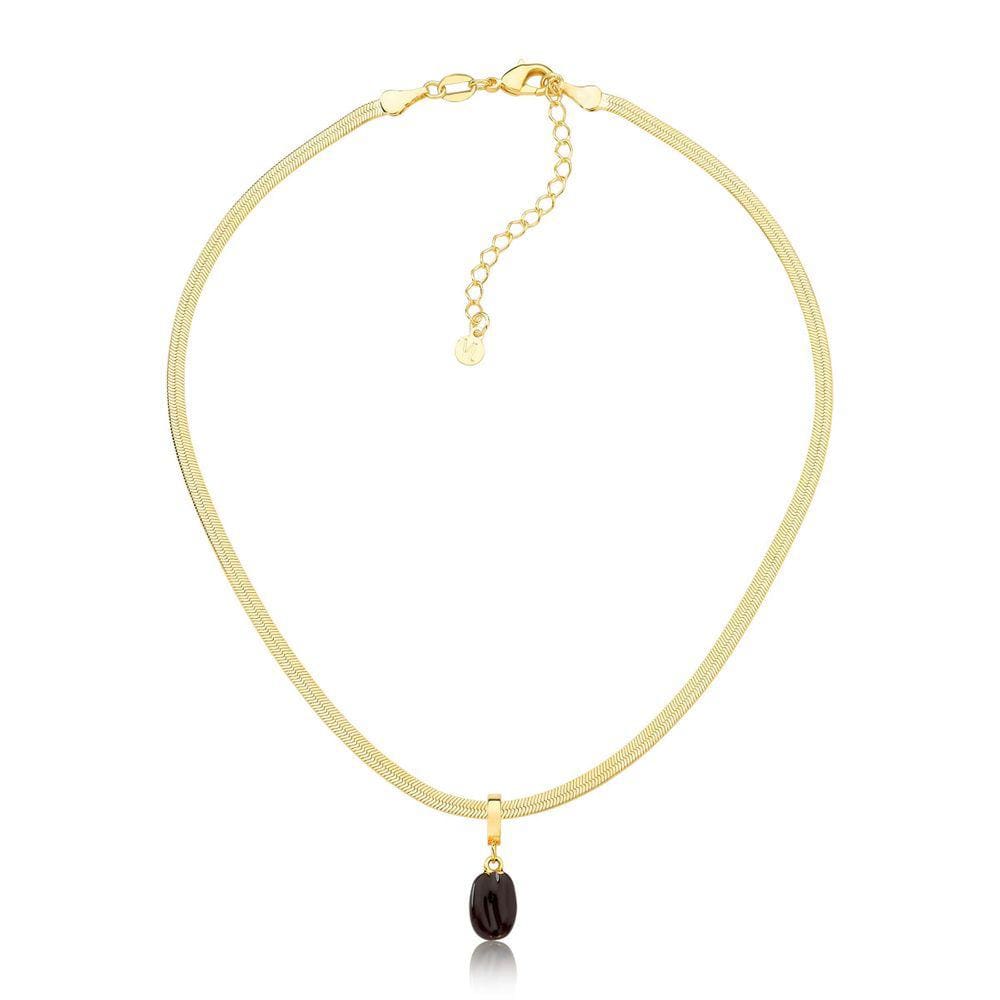 Choker Fita Diamantada com Grão de Café Revestida em Ouro