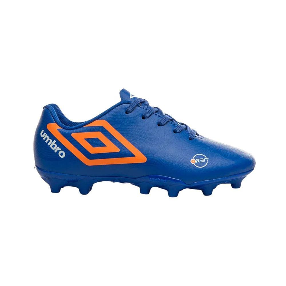 Chuteira Umbro Orbit Jr Campo Infantil Royal Laranja Branco