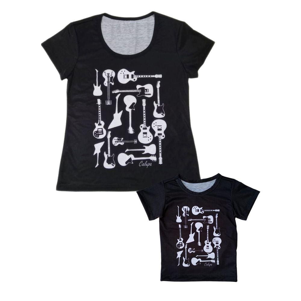 Tal Mãe Tal Filho Camisetas Estampa Guitarras Adulto e Infantil Kit com 2 Peças