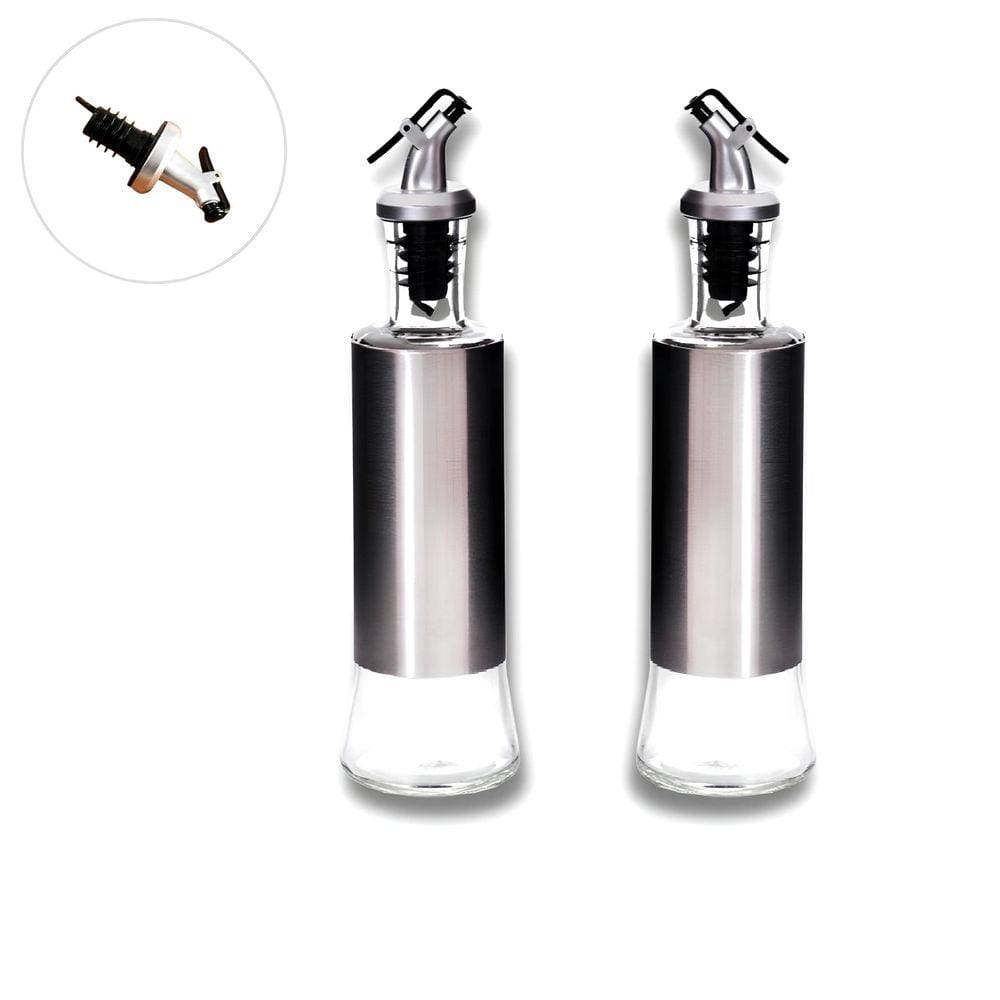 Kit Galheteiro Porta Azeite Vinagre Com Dosador Vidro Inox 2Pçs 300ml Galeteiro De Mesa Domestico Restaurante Lanchonete
