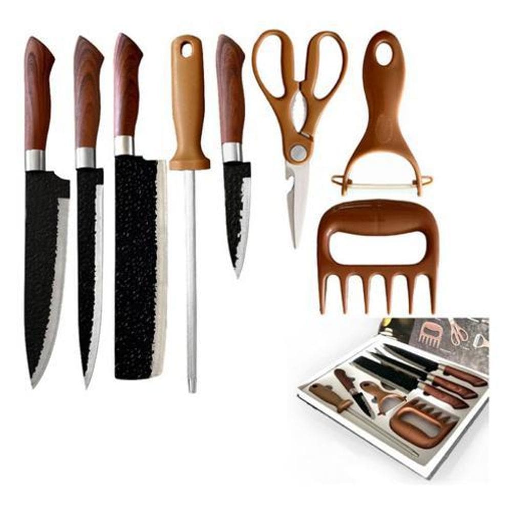 Jogo De Facas Chef Profissional 8 Pçs Cozinha Churrasco Inox