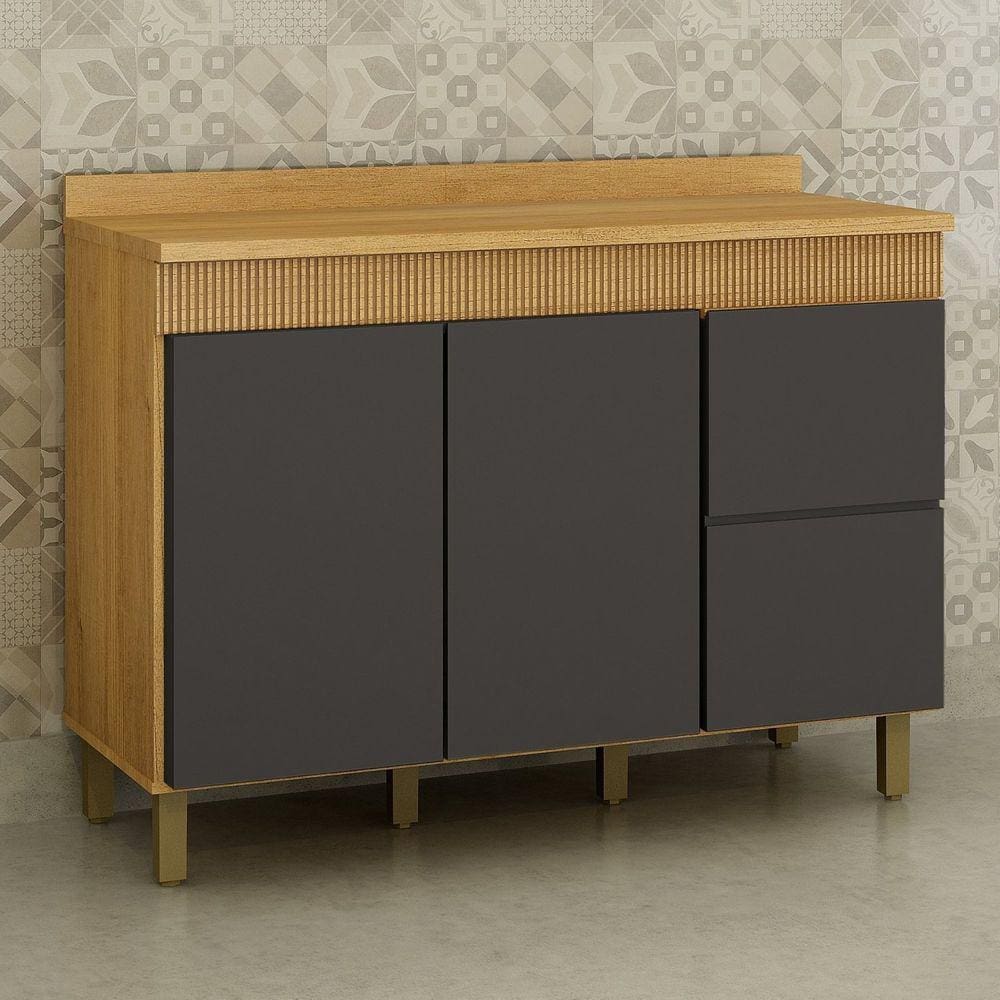 Balcão para Cozinha 120cm Dakota Cinamomo/Grafite