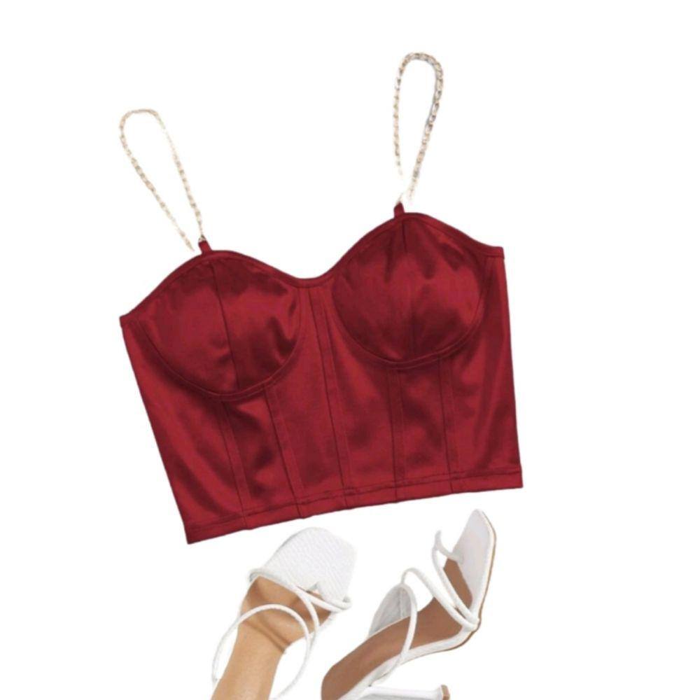 Correia feminina Crop Top, corpete de seda, elasticidade média