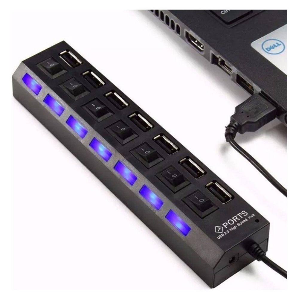 Hub USB de 7 portas com luz indicadora para dispositivos universais