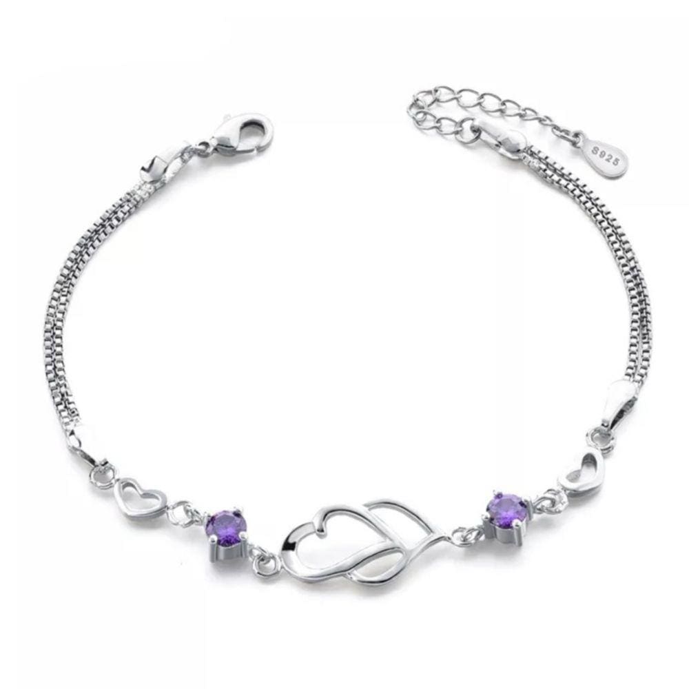 Pulseira Youth Amethyst Heart em prata 925 para mulheres