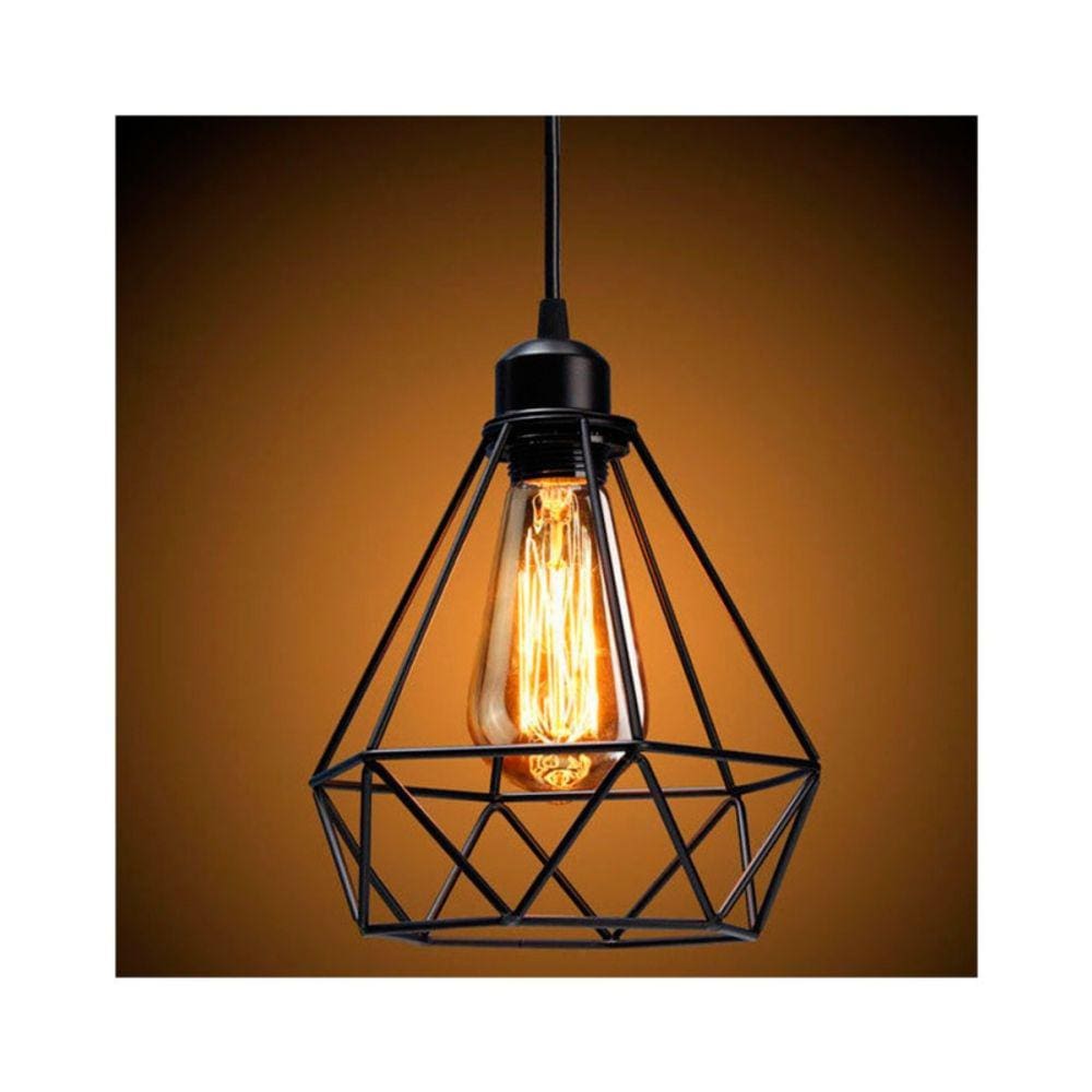 Luminária pendente vintage de metal tipo diamante 19,8 cm x 20,7 cm