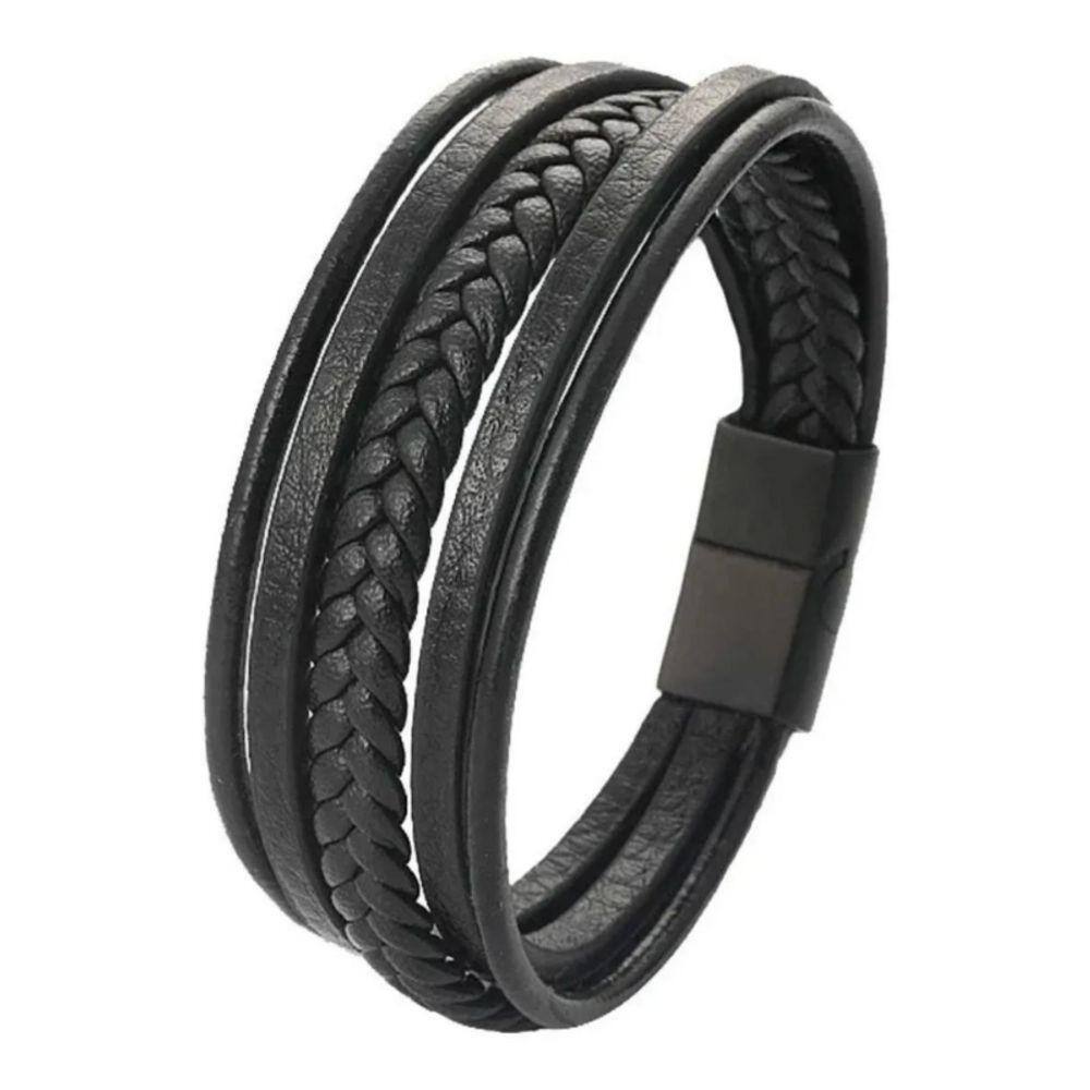 Pulseira de couro com fivela magnética para homem ou mulher
