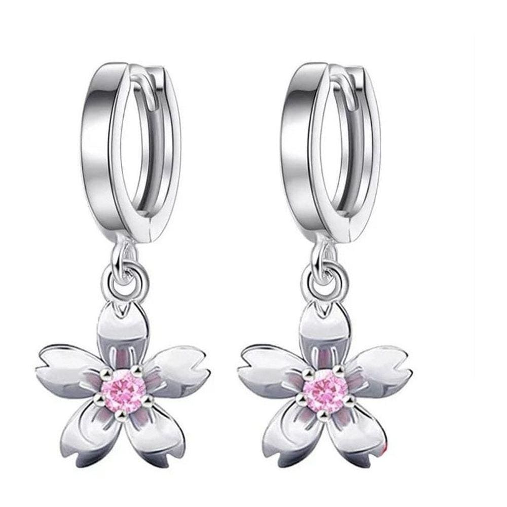 Brincos de prata 925, flores rosa, moda para mulheres
