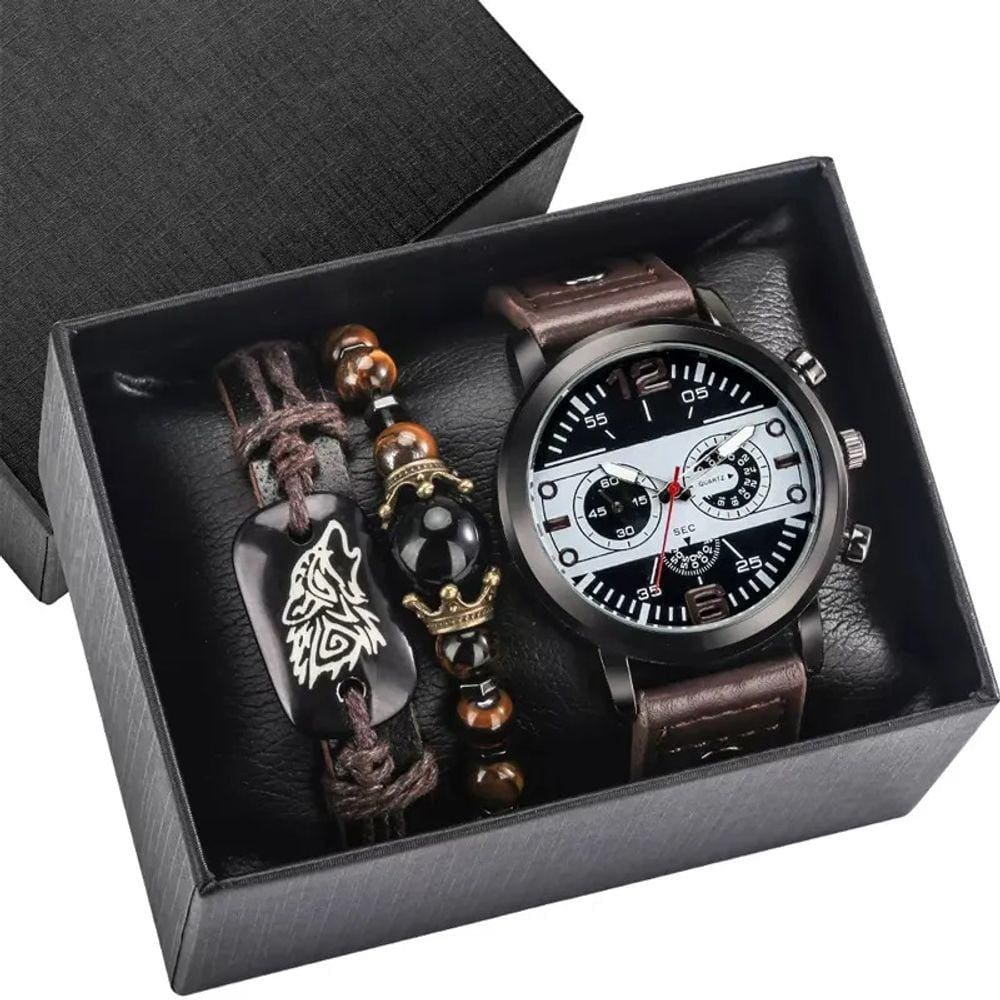 Relógio de luxo personalizado para homens com suporte de couro e quartzo