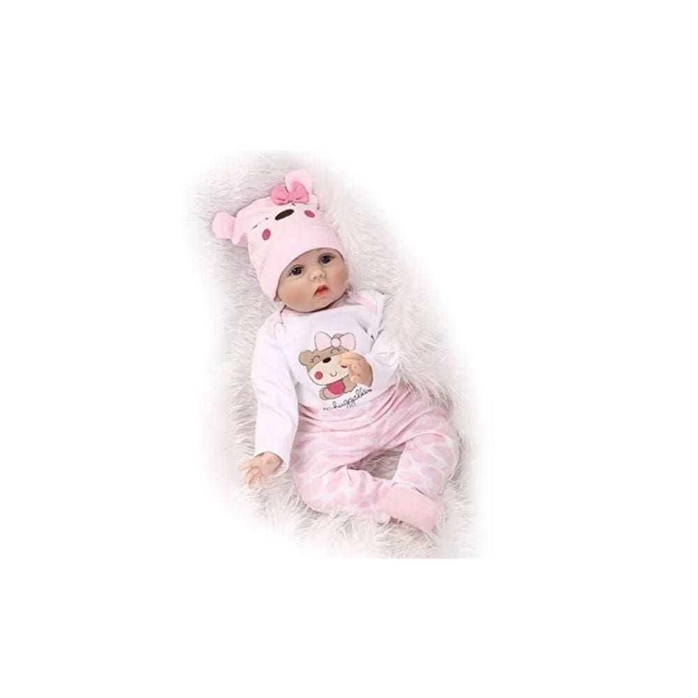Baby Doll Reborn Silicone Soft 55cm, urso realista com acessório