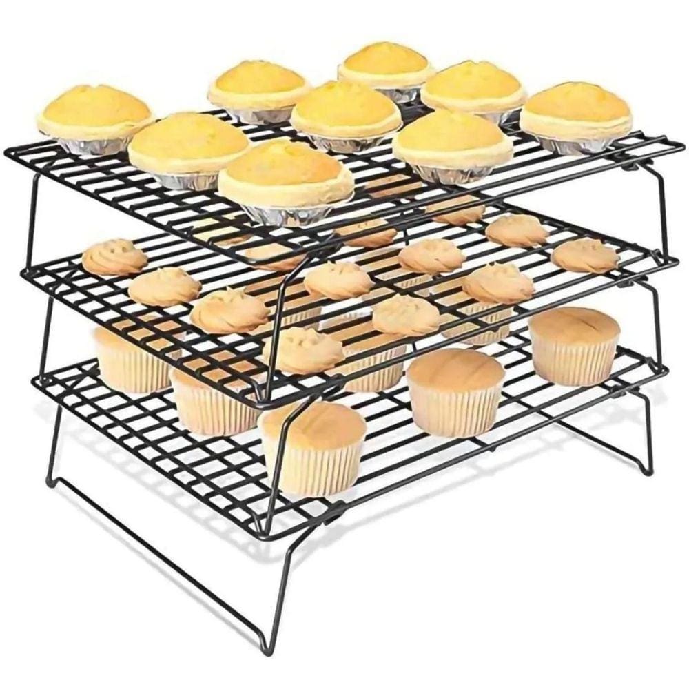 Grelha de resfriamento para biscoitos e pães, antiaderente de 3 níveis