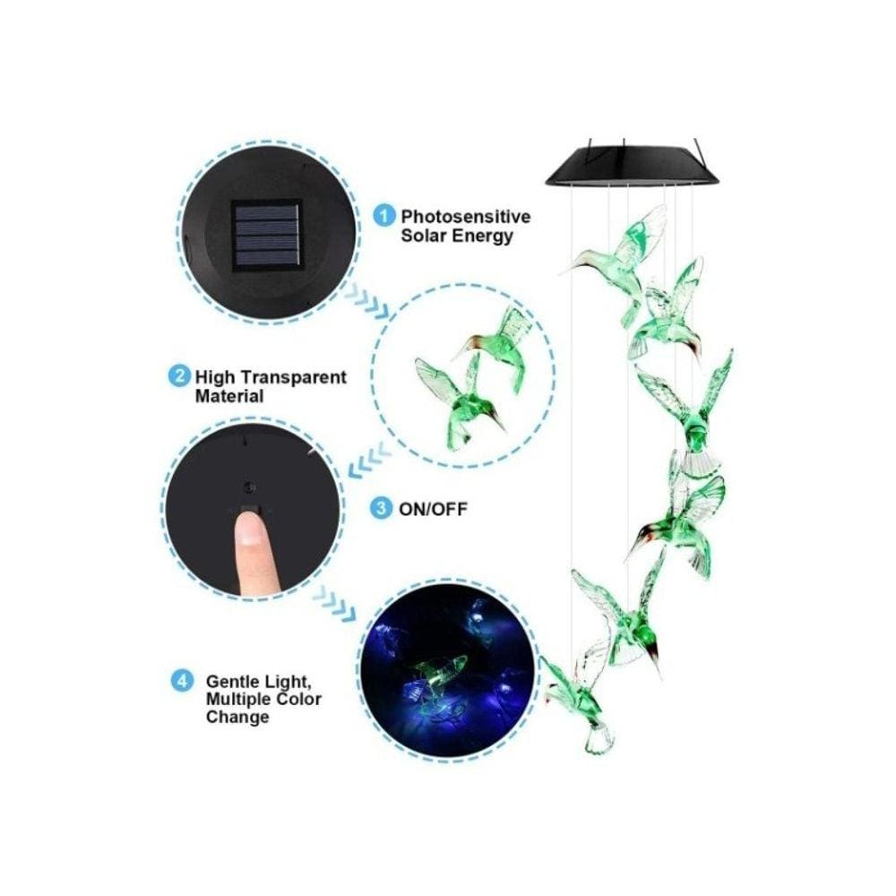 Luminária pendente LED solar Colibri Crystal Hummingbird Garden