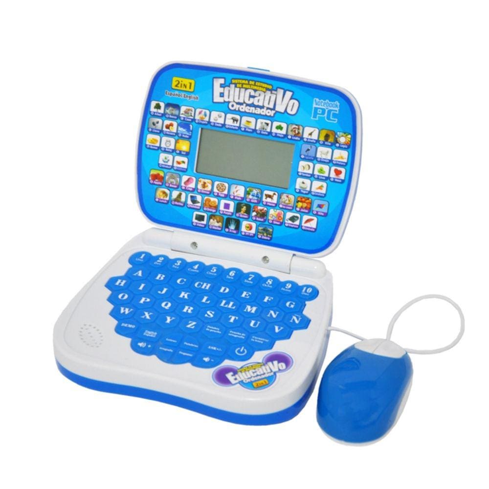 Computador educacional Mini PC para crianças azul com mouse