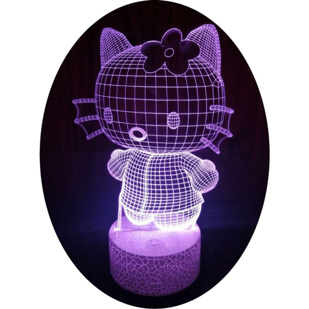Lâmpada 3D Illusion Kitty LED de 7 cores com painel de acrílico