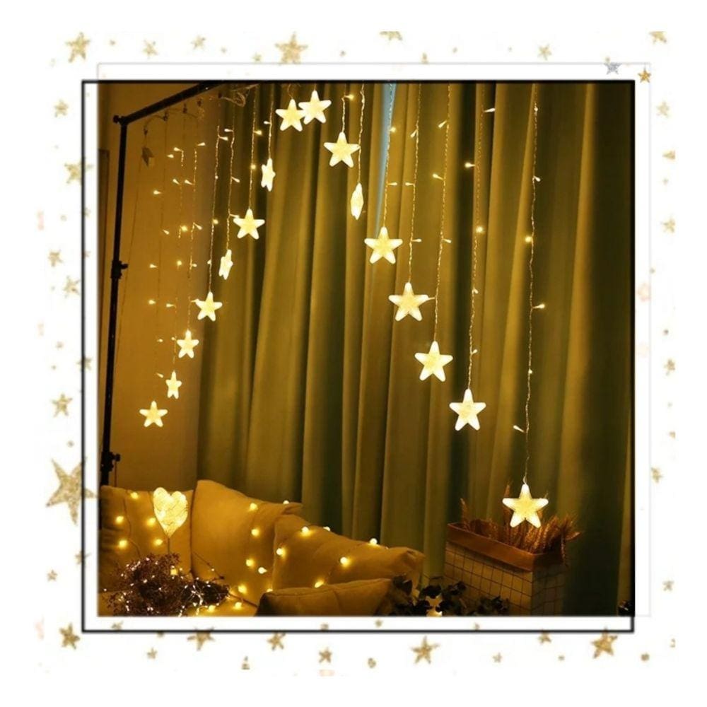 Decoração de cortina LED Garland Warm Light Stars