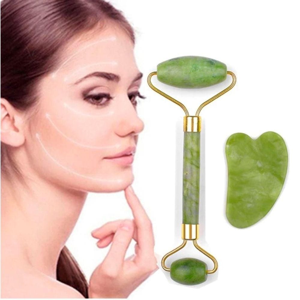 Pedra linfática facial de massagem com rolo de jade Gua Sha