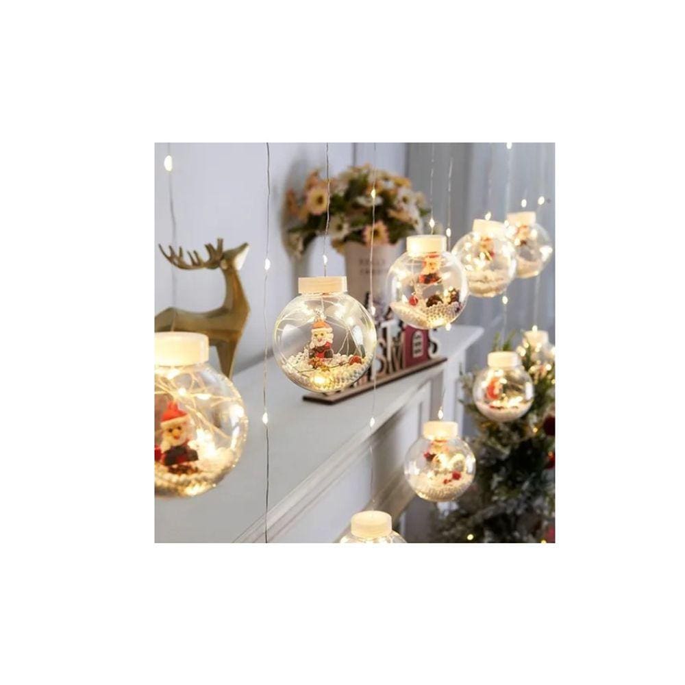 Cortina LED com luzes de corda, bolas de Natal de 3 m com painel solar
