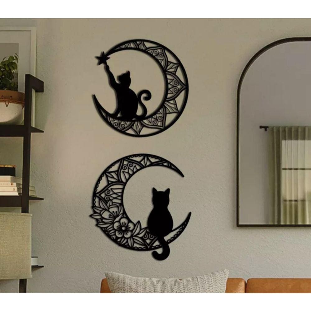 Imagem decorativa Moon Cat MDF Madeira 39x36cm x 2 unidades