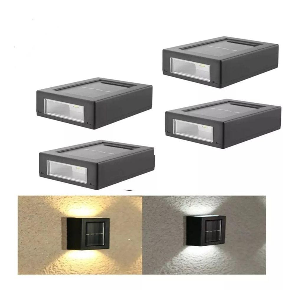Lâmpada de parede solar LED para jardim ao ar livre, 4 unidades, pacote Foci