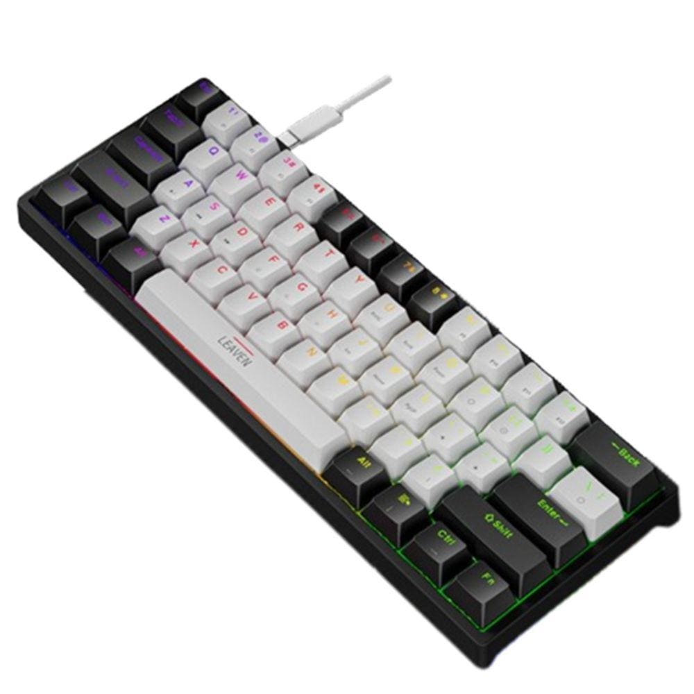 Teclado mecânico para jogos de 61 teclas em preto e branco